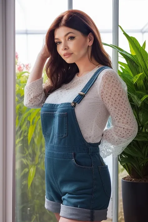 DEN_busty_ema
in a giant glass green house filled with exotic flowers and plants wearing overalls and a bandana walking through the flowers, arboretum, green house, glass, plants, flowers,
bokeh, f1.4, 40mm, photorealistic, raw, 8k, textured skin, skin por...