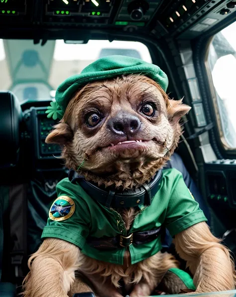 cinematic photo  <lora:quiron_sainttPatrickDay_v2_Lora:0.87> saintPatDQuiron, A cute and tiny sloth captain inside the Space Shuttles control cockpit,,  Saint Patricks Day,  . 35mm photograph, film, bokeh, professional, 4k, highly detailed