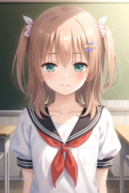 ((masterpiece)),(best quality),official art,extremely detailed CG,unity 8k wallpaper,ultra detailed,beautiful detailed eyes,extremely detailed face,classroom,1girl,solo,upper body,(portrait:1.5),looking at viewer,facing viewer,smile,Seguchi Saya,long hair,...