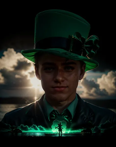 cinematic photo  <lora:quiron_sainttPatrickDay_v2_Lora:0.87> saintPatDQuiron, a double underwater exposure of a silhoutte made of elements,  photorealism, clouds, nature, bokeh, f1.8, cinematic lighting, centered composition, face to camera, photographic.,...