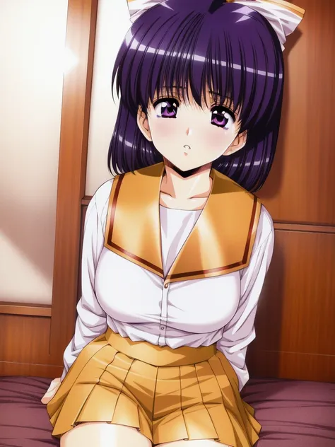 <lora:Ai_Mizuho:0.8>,  Mizuho, 1girl, soro, purple eyes, black hair, hair bow, purple hair, shiny hair, breasts,  school uniform, skirt,  long sleeves,  room, window,
masterpiece, high quality, very_high_resolution, large_filesize, full color,