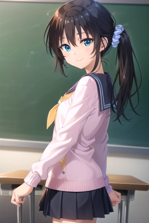 ((masterpiece)),(best quality),official art,extremely detailed CG,unity 8k wallpaper,ultra detailed,beautiful detailed eyes,extremely detailed face,classroom,1girl,solo,cowboy shot,looking at viewer,facing viewer,(petite:1.2),smile,Onami Kohaku,very long h...