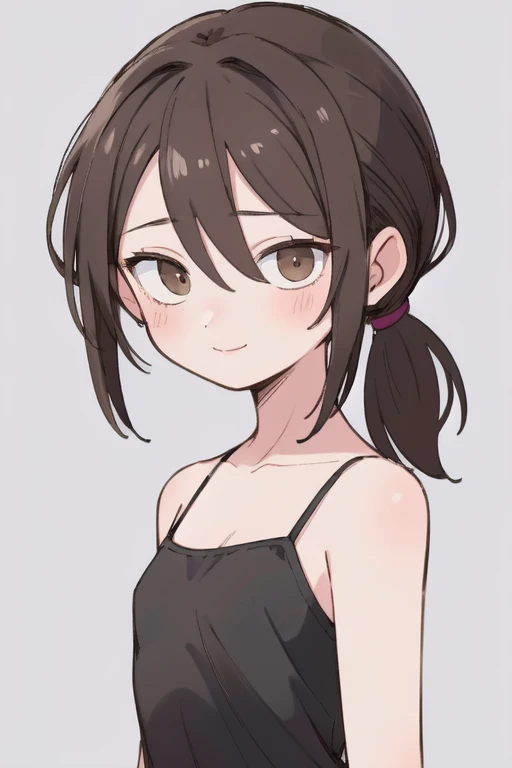 (masterpiece, high quality:1.4), <lora:GoodHands-beta2:1>,BREAK,
1girl, teen, solo, (medium hair:1.2), (low ponytail:1.25), brown hair, hair between eyes, narrow waist, brown eyes, flat chest, <lora:low_ponytail-1.0:1>,
BREAK,
light smile,
black camisole,
...