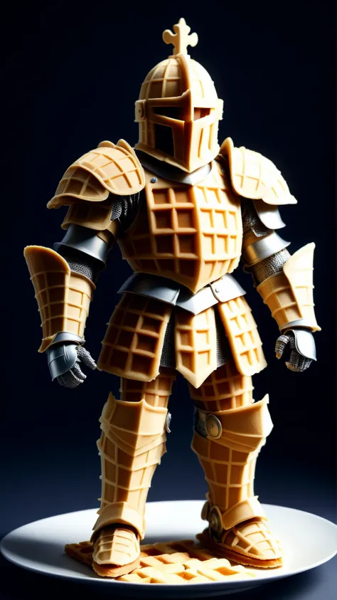 <lora:WaffleStyleXL:1>WaffleStyle  brave knight in shining armor, made out of waffles, (Masterpiece:1.3) (best quality:1.2) (high quality:1.1)