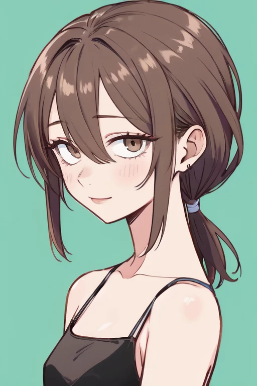 (masterpiece, high quality:1.4), <lora:GoodHands-beta2:1>,BREAK,
1girl, teen, solo, (medium hair:1.2), (low ponytail:1.25), brown hair, hair between eyes, narrow waist, brown eyes, flat chest, <lora:low_ponytail-1.0:1>,
BREAK,
light smile,
black camisole,
...