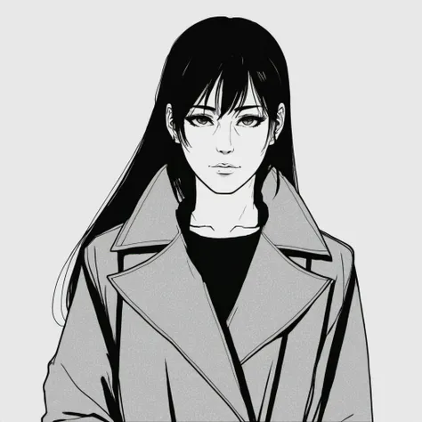 ((90s Anime style illustrattion)) drawing of a face of woman wearing a long matrix coat,2D,   <lora:kelbrook_xl_1_standard_wo_cap_merger_28_61_03_07:1>