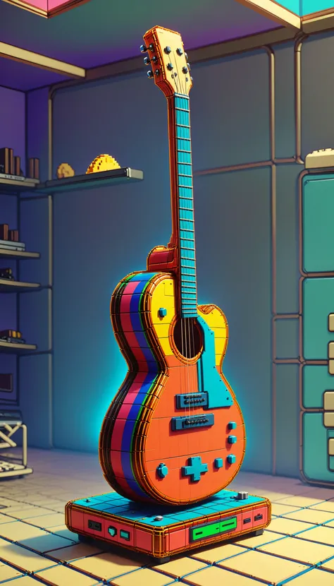 <lora:NESVoxelStyleXL:1.3> NESVoxelStyle Guitar, voxel, sci-fi, (retro game:0.5), (video game:0.5), 3D shape, 3D style