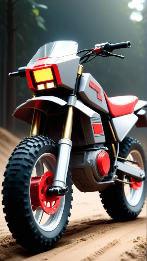 <lora:NESStyleXL:1>NESStyle dirt bike, chassis,
 led tail lights, brass, luminous,
 brushed finish, glassy smoothness,
, NES-inspired, gray plastic, red plastic, 24mm, (analog, cinematic, film grain:1.3), Bokeh DOF, (Masterpiece:1.3) (best quality:1.2) (hi...