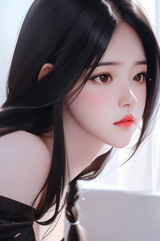 1girl,solo,long hair,black hair,closed mouth,upper body,looking down,realistic,<lora:lbc_dancing girl_240313:0.9>,