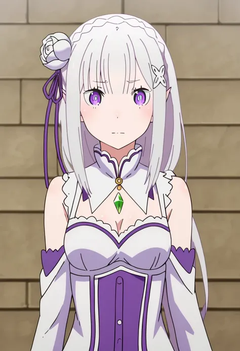 <lora:emilia:1> emilia, 1girl, emilia (re:zero), solo, closed mouth, purple eyes, hair ornament, hair ribbon, ribbon, hair flower, long hair, bangs, flower, purple ribbon, pointy ears