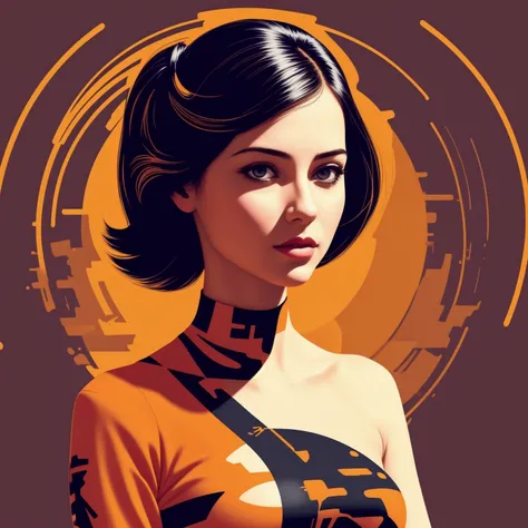 8k, best quality, masterpiece, (stencil girl vector art:1.3), stencil background, retro futurism