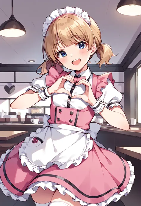 score_9, score_8_up, score_7_up, source_anime BREAK
1girl, suou momoko, pritty-waitress, pink skirt, hands up, low twintails, blush, thighhighs, smile, blue eyes, :d, cowboy shot, short hair, heart hands, short twintails, white legwear, teeth, round teeth,...