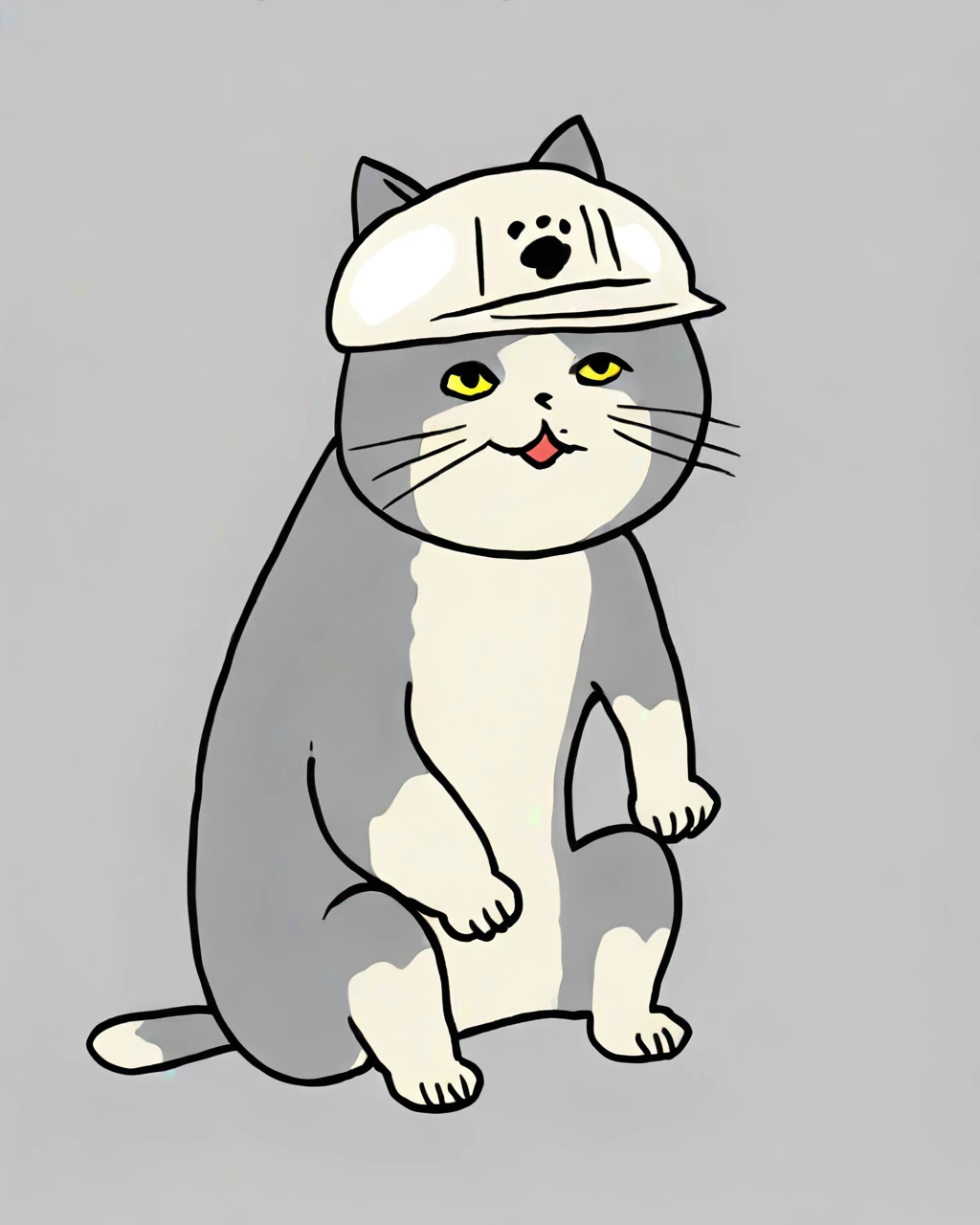 genbaneko, solo, cat, simple background, white background,<lora:Genbaneko2_AnimagineXLv3:1:lbw=sdxloutall> hat, grey headwear,