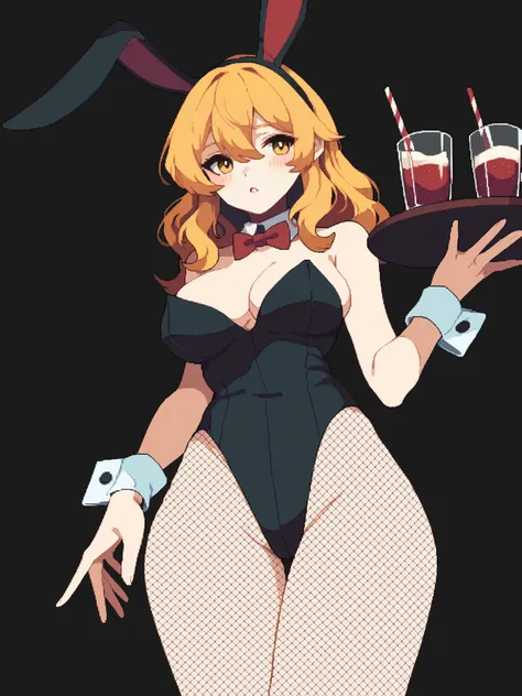 score_9, score_8_up, score_7_up, score_6_up, score_5_up, score_4_up, rating_safe,
BREAK
1girl, kirisame marisa, yellow eyes, blonde hair, fake animal ears, rabbit ears,
BREAK
standing, holding tray, food, playboy bunny, black leotard, fishnets,
BREAK
black...