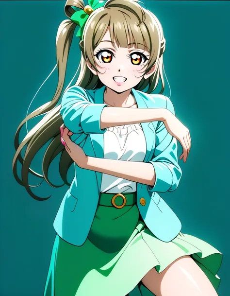 1girl,solo,
minami kotori, love live!
casual wear,skirt,
grin,
<lora:curespicyposeXL2:1>,curespicypose,
(legs apart:0.6), pose,
looking at viewer,
(simple background:1.2),green background,
cowboy shot,
masterpiece, best quality, ultra detailed, highres,4k,...