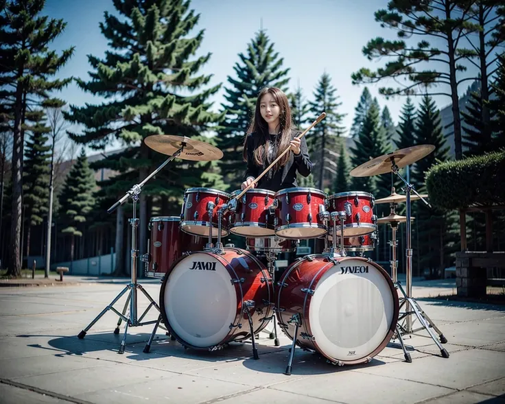 1girl, outdoor, drum, playing drum,  snowing, day, 

masterpiece, best quality, 8k