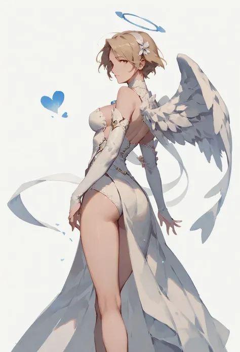 score_9, score_8_up, score_7_up, 1girl, angel wings, standing, solo, short hair, blonde hair, heart, legs, thighs, curvy, feet