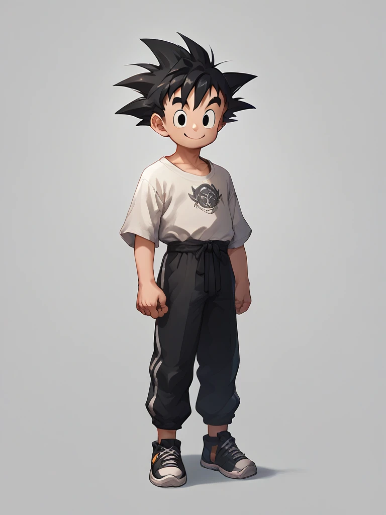 score_9, score_8_up, score_7_up, score_6_up, score_5_up, score_4_up, source_anime <lora:GotenSDXL:0.7>,gotenv1, spiked hair, 1boy, black hair, black eyes, smile, (dougi:1.4), full body,smiling,looking at viewer, 
<lora:Smooth Anime Style LoRA XL:1>