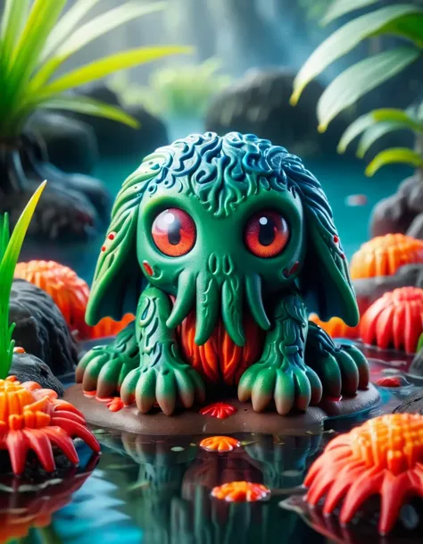 A cute colorful fluffy cthulhu, wildlife photography, in a ral-lava swamp, 4K UHD, 8K UHD, High-definition, capturing highest detailed, 4k, uhd, hdr  <lora:ral-plymbl-sdxl:1> ral-plymbl