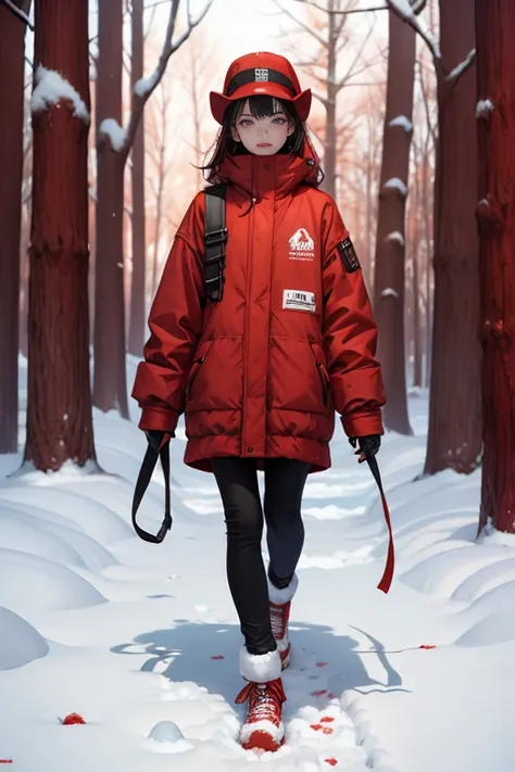 <lora:RedSnowWorld:1.0>   (RedSnowWorld:1.1)  1woman cyber walking forest