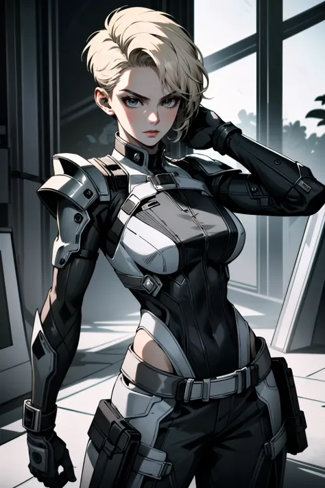 ((ultra detailed, masterpiece, absurdres))
 <lora:MEACora:0.8>
MEACora, short hair, blonde hair, as the cover model for a fashion magazine, fierce pose, wearing a bold and edgy outfit