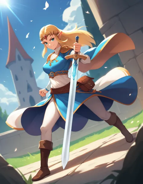 score_9, score_8_up, score_7_up, score_6_up, score_5_up, score_4_up, source_anime,
1girl, solo, princess zelda, sword, smirk, stance, castle