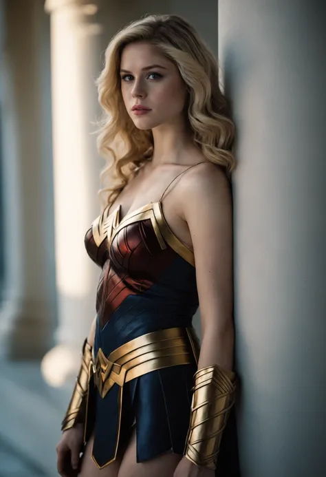 cinematic photography of a beautiful 25 year-old erin_moriarty dressed as wonderwoman, full-body shot, cosplay, (by Alyssa Monks:1.1), by Joseph Lorusso, by Lilia Alvarado, beautiful lighting, sharp focus, 8k, high res, (pores:0.1), (sweaty:0.8), Masterpie...