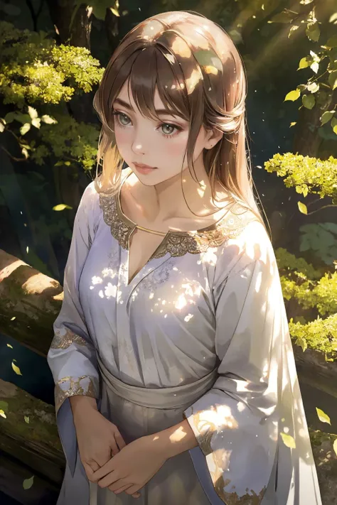 1girl,upperbody,long hair,ancient forest,hidden glade,moonbeams, overgrown, dappled light, crepuscular rays, dreamlike, otherworldly, ethereal, hazy background, mystic, perfect lighting,nature,outdoors,((from above)),detailed background,<lora:Hana1:0.7>Han...