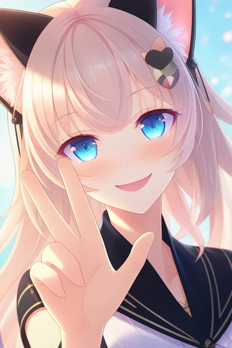 (extremely aesthetic, best quality, newest), 1girl, solo, cat ears, looking at viewer, blush, light smile, waving, pov,