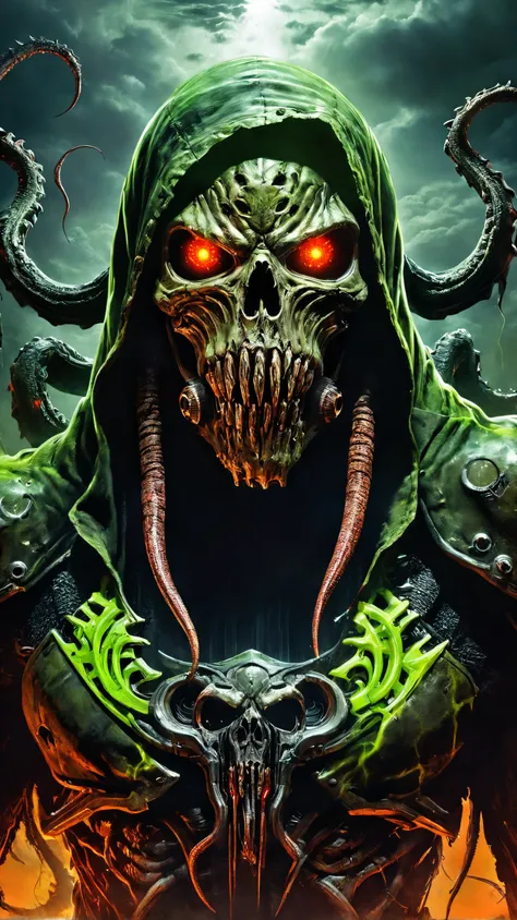 extreme close up on the helmet of the doom slayer, broken doom slayer helmet, photorealistic, doom slayer, doom eternal, raging face of the doom slayer, Hellwalker, incoming death, sharp neon sky filled with the souls of the deads, fog, neon spirits, reali...