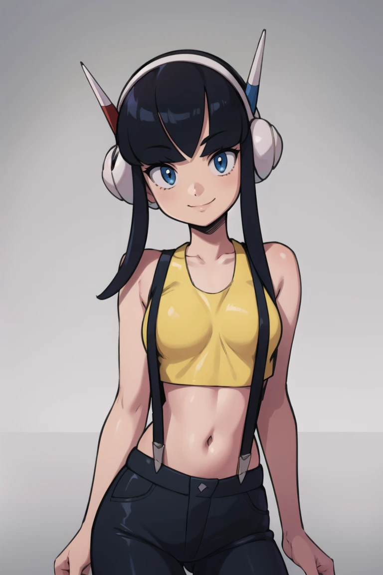 <lora:Misty_Pokemon_Cosplay_v3:0.8>,  misty (pokemon) (cosplay), yellow crop top, suspenders,((masterpiece,best quality)), absurdres, <lora:Elesa_Pokemon_v2:0.8>, elesa (pokemon), black hair, streaked hair, long sidelocks, blunt bangs, solo, smile, looking...