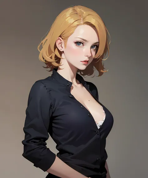 (masterpiece, top quality, best quality, official art, beautiful and aesthetic:1.2),
1girl, adult woman,
upper body photo ,
dynamic pose,
blonde hair , shoulder length curly hair ,
medium breasts, seductive ,
casual clothes ,
lips closed, subtle lipstick, ...