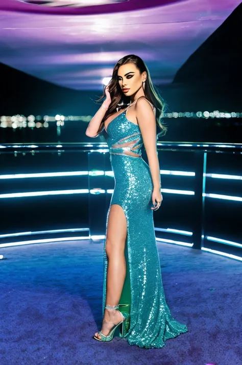 tv_Laisa_Moraes_OF,  , elegant sequin-party-dress, deck of a superyacht, full-body-shot, windblown-hair, (dramatic makeup), colorful, amazing, perfect lighting, bright colors, dramatic, dynamic, cinematic lighting, intricate details, epic, ((night, moonlig...