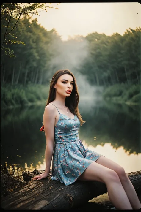 tv_Laisa_Moraes_OF,  , calm expression, wearing a colorful sundress, sitting on a log at a misty forest pond, golden hour, shot from the side,,  (((epic-Ultra-HD-details, epic-Ultra-HD-highlights, epic-photo-same-realistic, upscaled-resolution, optimal))) ...