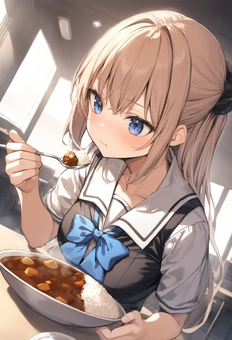 1girl, <lora:sdxl2-flat2-512b:-1>,medium breasts,school uniform,
<lora:curryrice_XL_v1:0.8>,curry rice ,solo, food, curry, rice, holding spoon, eating,
dutch angle, portrait, looking away, determined, workplace dark, closed mouth,
best quality,medium quali...