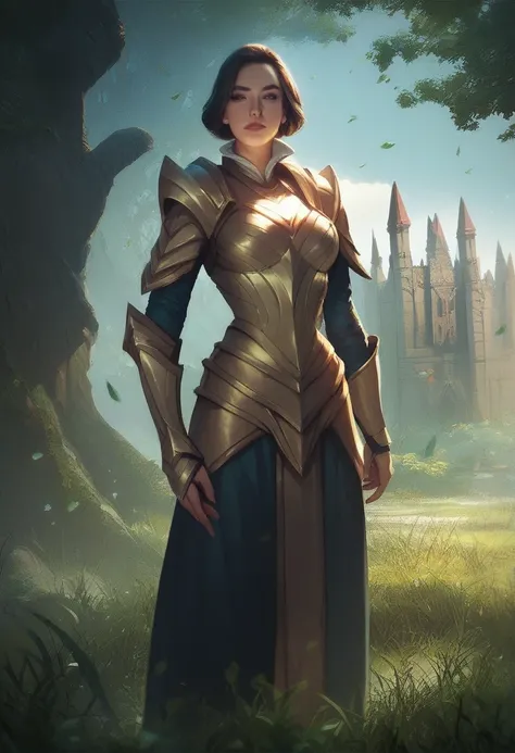 score_9, score_8_up, score_7_up, score_6_up, score_5_up, score_4_up, mature knight commander woman standing in front of castle, photorealistic, vibrant, bright, fantasy, medieval, armored woman, solo, trees, grass, warm lighting, league of legends  <lora:F...