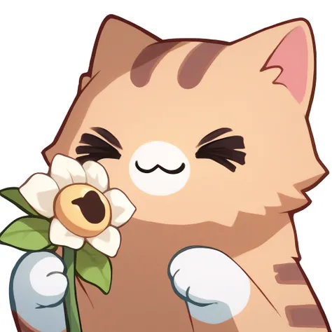 score_9, score_8_up, score_7_up, source_anime, simple background, white background, animal focus, solo, nekoemoji, cat, smile, holding flower, = =, closed eyes <lora:discord_nekonekonekone_ponyXL:1>