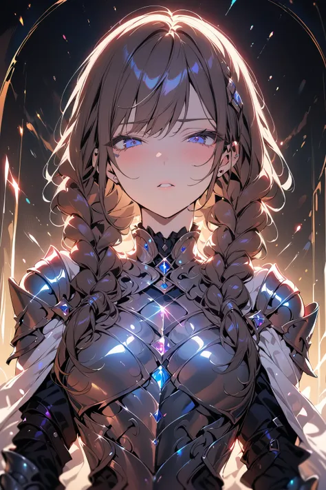 shine colorful,1girl,looking at viewer,brown hair,armor,blue eyes,twin braids,long hair,lips,mole,upper body,mole under eye,breastplate,shoulder armor,masterpiece,best quality,<lora:Shine_colorful_XL_15E2B3A3C_RT:1>,