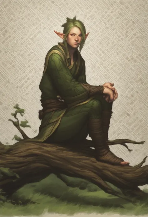 elf archer sitting on tree, fantasy character, digital art, textured effect, high contrast, stylized, illustration, geometric background patterns <lora:FantasyGPT4VLycoXL:1>