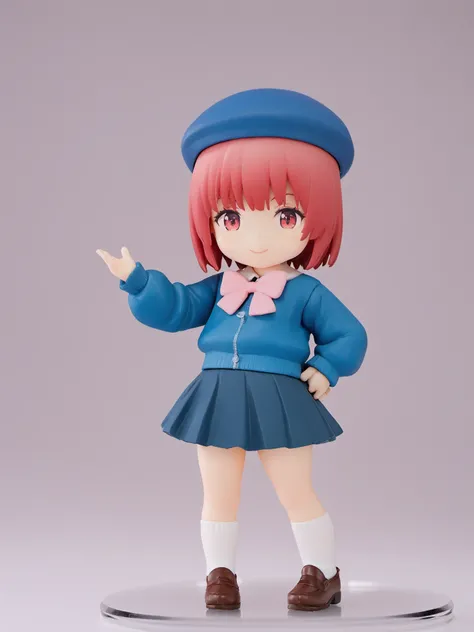 <lora:xl_figure style(kohaku_Delta)6:1>,figure style,photorealistic,photo (medium),1girl, solo, chibi, smile, skirt, hat, white background, bow, simple background, jacket, short hair, looking at viewer, long sleeves, white legwear, shoes, brown footwear, s...