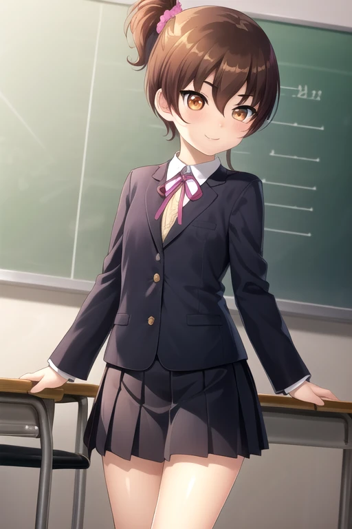 ((masterpiece)),(best quality),official art,extremely detailed CG,unity 8k wallpaper,ultra detailed,beautiful detailed eyes,extremely detailed face,classroom,1girl,solo,cowboy shot,looking at viewer,facing viewer,smile,(petite:1.3),Shiraishi Nana,long hair...