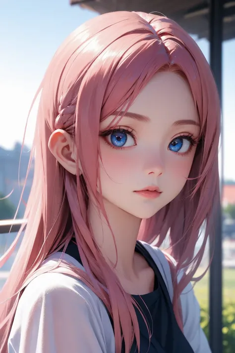 1girl,pink hair,portrait,suburban scenery,perfecteyes eyes,<lora:loraPerfecteyesV1From.EQsP:0.5>