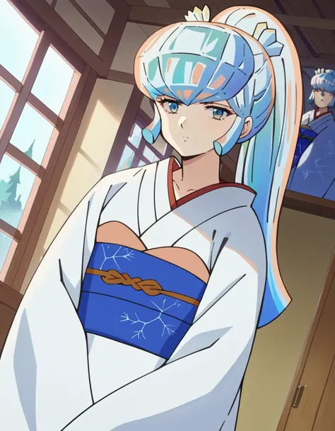 score_9, score_8_up, score_7_up, source_anime,
uruseiyatsuraoyuki, <lora:urusei-oyuki-ponyxl-lora-nochekaiser:1>,
oyuki, long hair, blue eyes, blue hair, ponytail,
japanese clothes, kimono, sash, white kimono, obi,
indoors,
looking at viewer, cowboy shot, ...