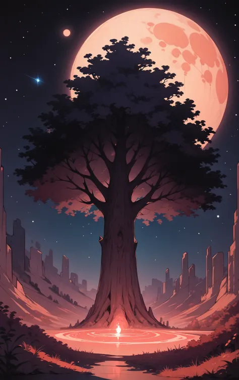 score_9, score_8_up, score_7_up, score_6_up, score_5_up, score_4_up, BREAK no humans, stunningly beautiful, ultra detailed, cosmic, golden details, blood moon, gigantic tree in the background,