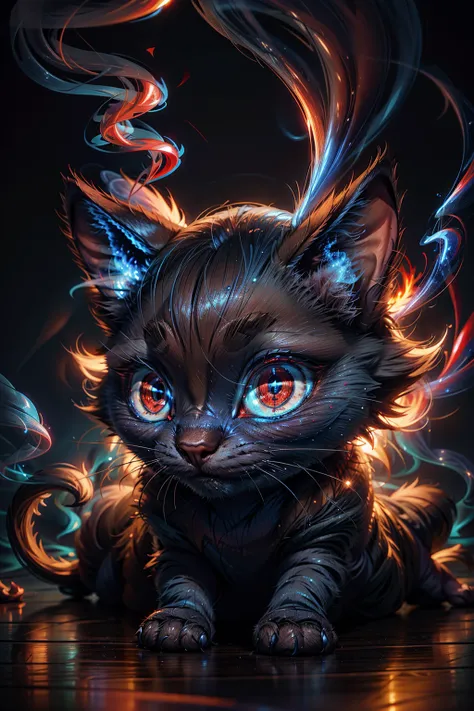 <lora:BlueSmokeWorld:1> (BlueSmokeWorld:0.8) cat with fire (big eyes:1.3) (light:1.4) (background red fire:1.6)