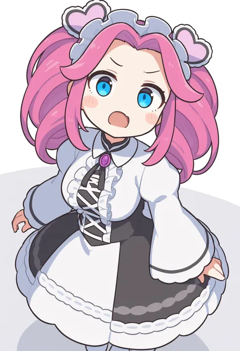 1girl,shikoku metan, voicevox,<lora:metan_XL_v1:0.5>,solo, blue eyes, pink hair, long sleeves, long hair, blush stickers, white dress, twintails, puffy sleeves, frills, twin drills, maid headdress,heart hair ornament,
from above, wide shot, looking at view...