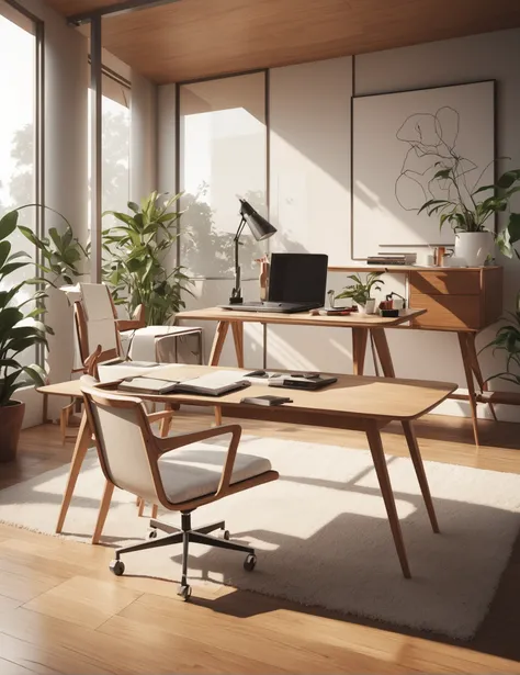 wide angle Unreal Engine render, (Translucent PC case:1.3), Mid-century modern aesthetic, Sleek design details, (Charles Eames influence:1.2), Crisp lines, Soft curves, (Reflective surfaces:1.2), Ingenious functionality, Elegantly minimalistic, Designer al...