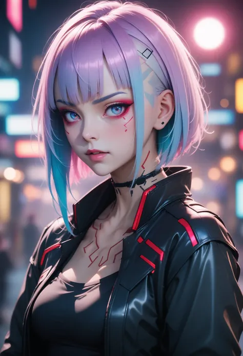 1girl, lucy (cyberpunk), cyberpunk (series), realistic, photorealistic, cyberpunk,  neon light, backlighting, lens flare, bokeh, volumetric light,, masterpiece, best quality, very aesthetic, absurdres,newest,ai-generated, intricate,