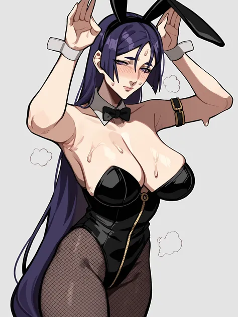 score_9, score_8_up, score_7_up, score_6_up, score_5_up, score_4_up, rating_safe,
BREAK
1girl, minamoto no raikou (fate), purple hair, hime cut, straight hair, purple eyes, blush,
BREAK
solo, cowboy shot, huge breasts, sagging breasts, bunny pose, arms up,...