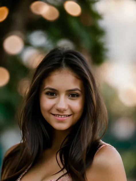 A beautiful n1n4d woman,1girl,solo,long hair,looking at viewer,smile,brown hair,brown eyes,blurry,lips,depth of field,portrait,realistic,bokeh,soft lighting, professional Photography, Photorealistic, detailed, RAW, analog, sharp focus, 8k, HD, high quality...